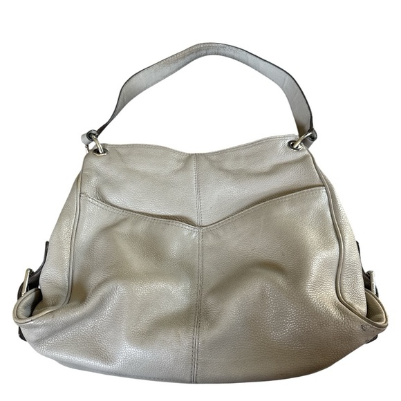 Michael Kors "Layton" Light Gray Pebbled Leather Shoulder Bag Multi Pocket - Picture 5 of 12